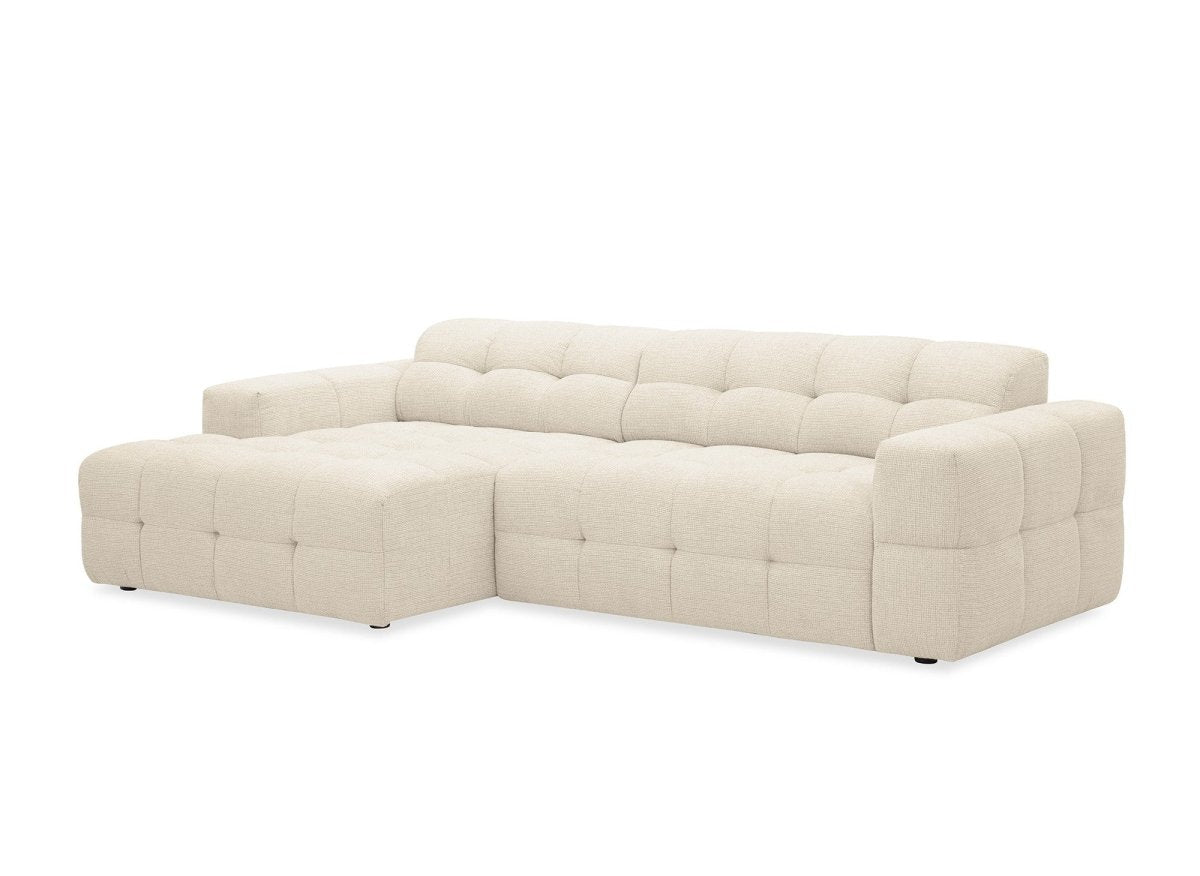 Canapé d'angle relax en velours texturé beige FEDORA - Angle gauche - DécoInParis