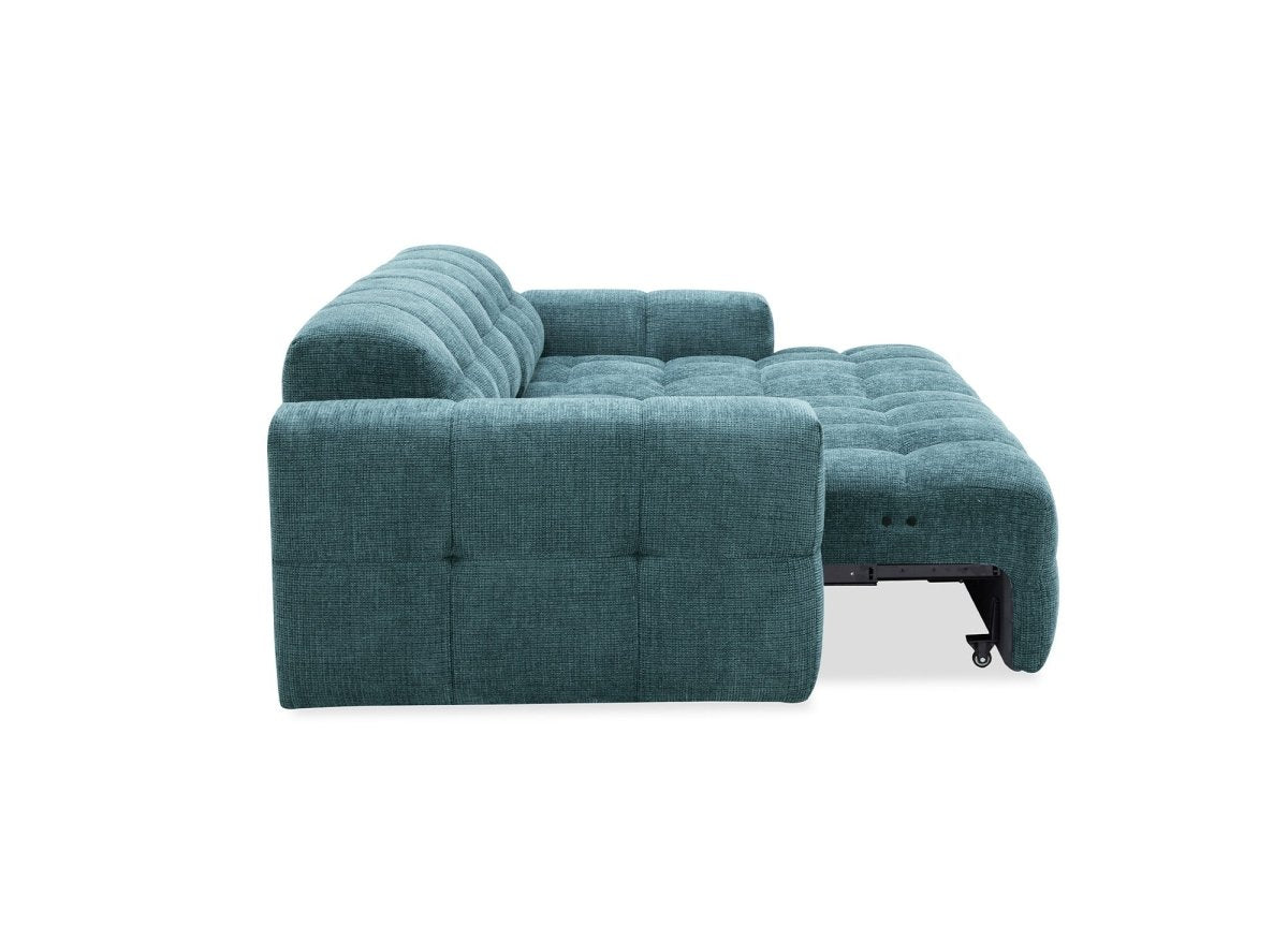 Canapé d'angle relax en velours texturé bleu FEDORA - Angle droit - DécoInParis