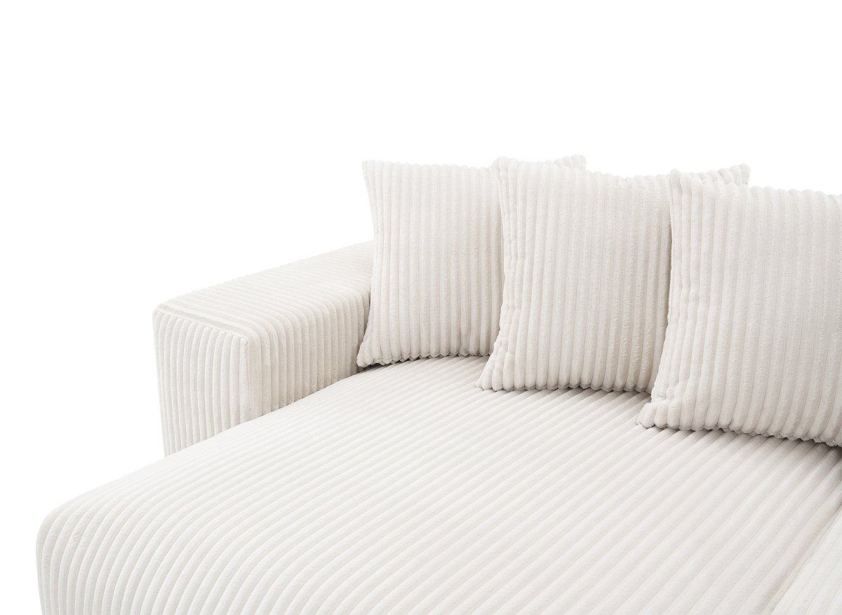 Canapé d'angle réversible convertible avec coffre en velours côtelé épais beige NOELIA - DécoInParis