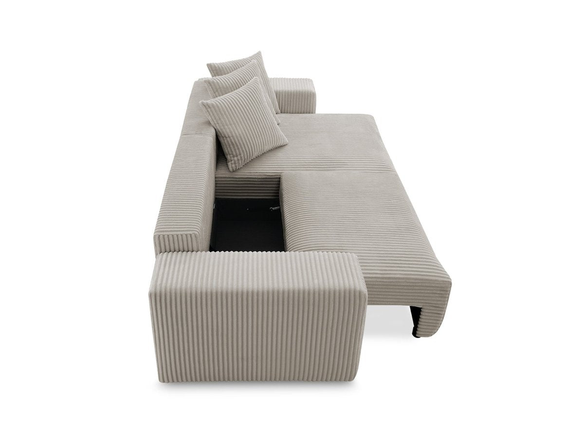 Canapé d'angle réversible convertible avec coffre en velours côtelé épais taupe NOELIA - DécoInParis