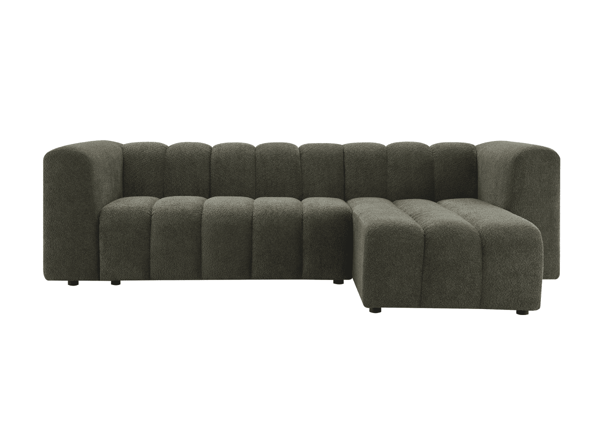 Canapé d'angle réversible en tissu bouclette vert AELIS - DécoInParis