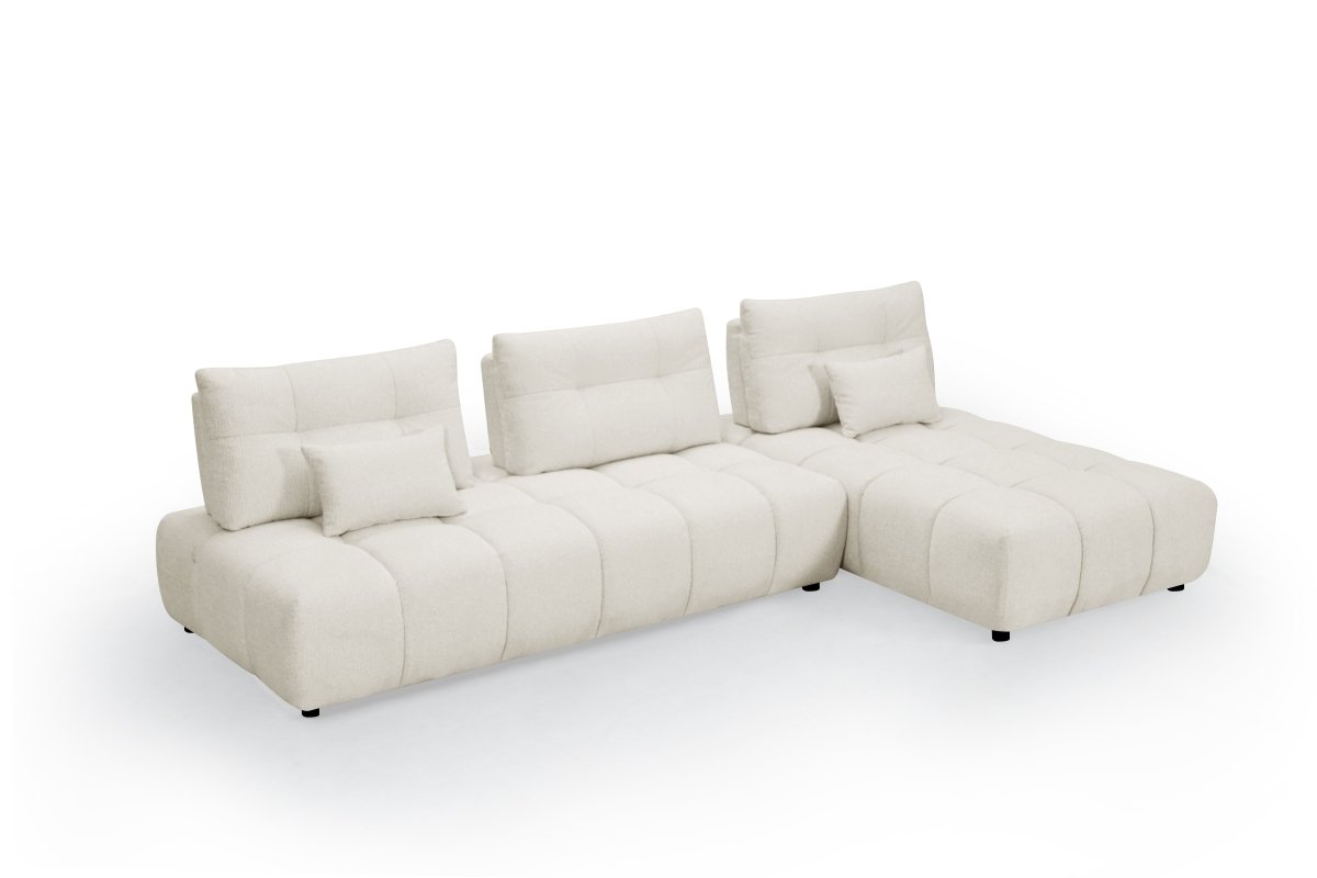 Canapé d'angle réversible en velours texturé beige ALANA - DécoInParis