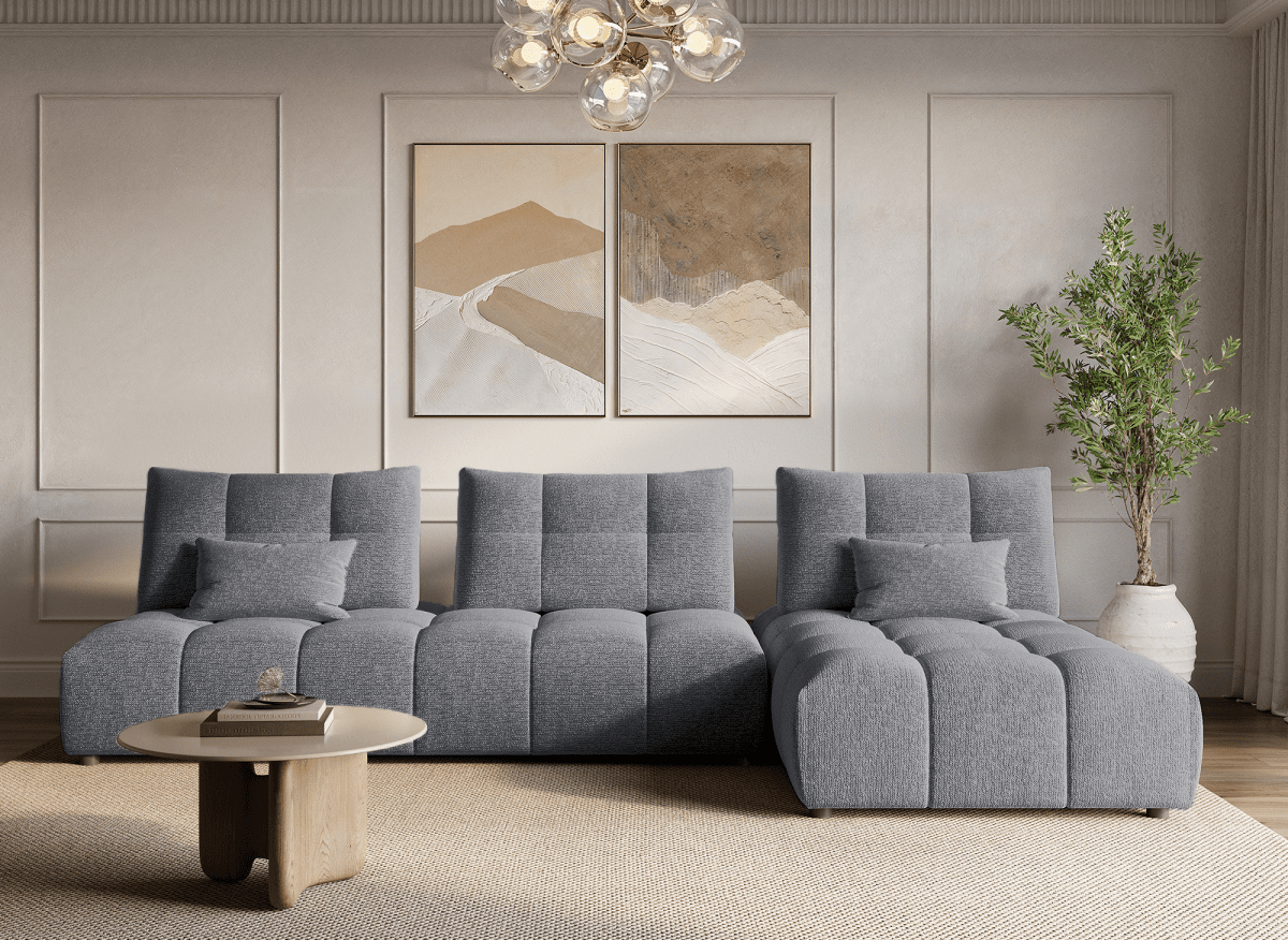 Canapé d'angle réversible en velours texturé gris ALANA - DécoInParis