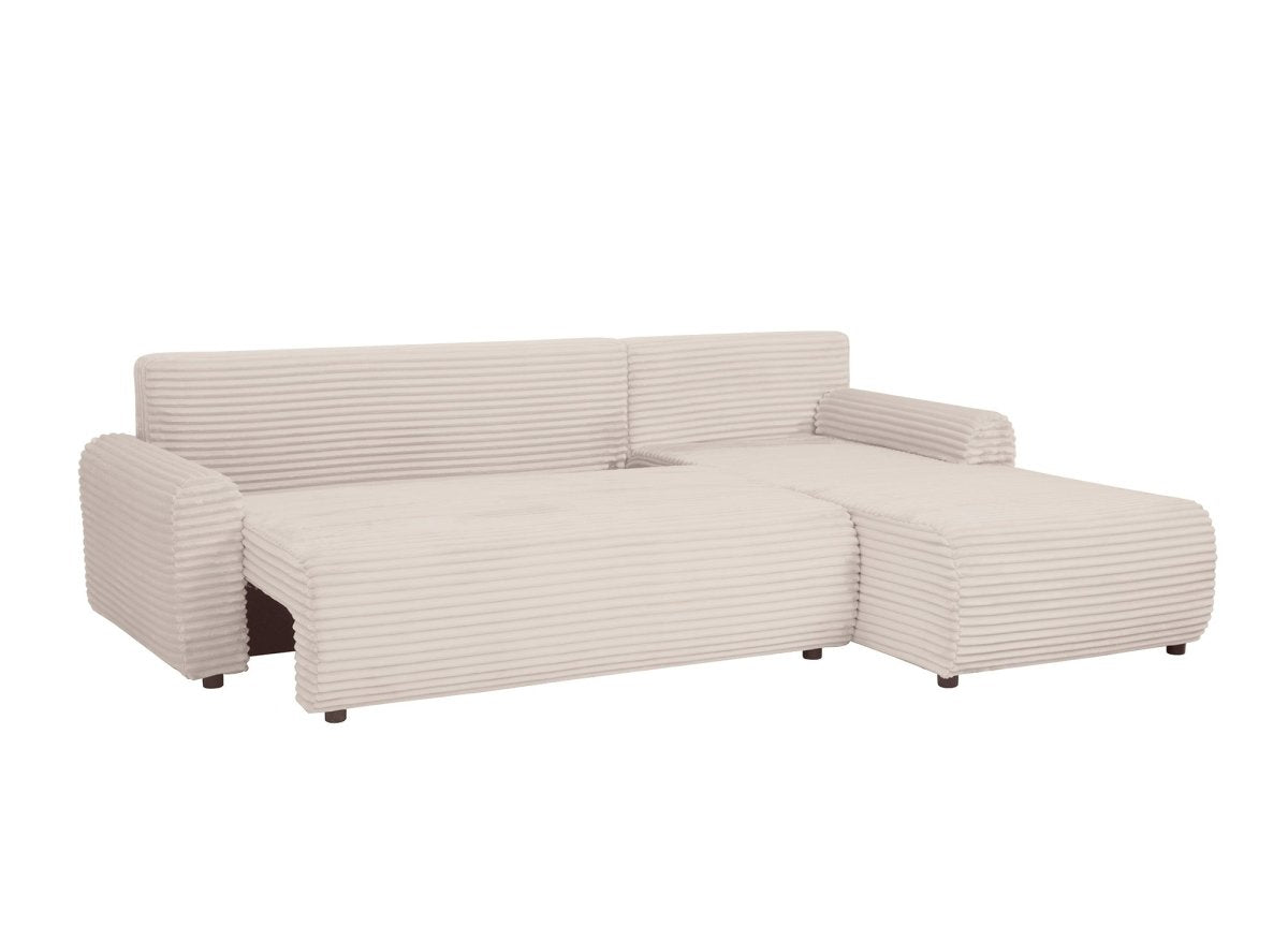 Canapé d'angle réversible et convertible avec coffre en velours côtelé épais beige KATIA - DécoInParis