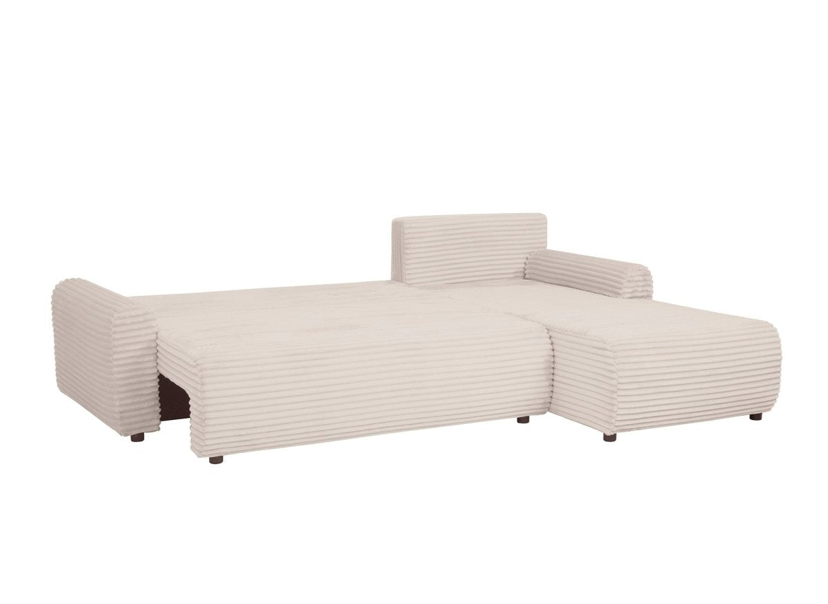 Canapé d'angle réversible et convertible avec coffre en velours côtelé épais beige KATIA - DécoInParis