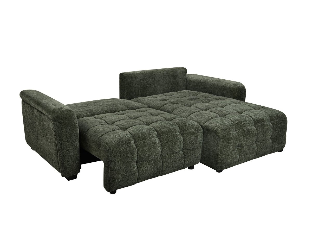 Canapé d'angle réversible et convertible avec coffres en velours tissé vert olive LAUREANE - DécoInParis