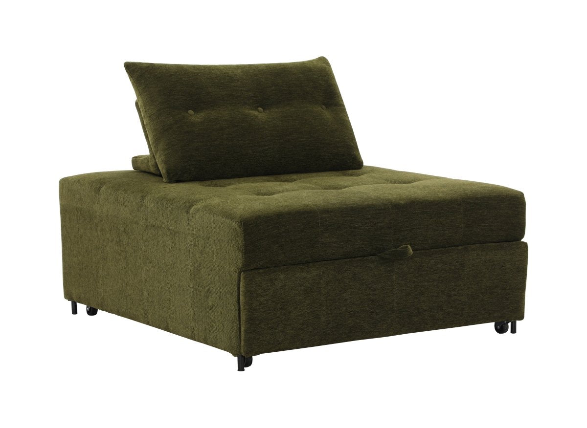 Canapé droit 1 place convertible en tissu texturé doux vert olive NATHEO - DécoInParis