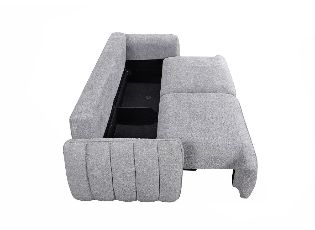 Canapé droit 3 places convertible avec coffre en tissu bouclette gris LAUDINE - DécoInParis