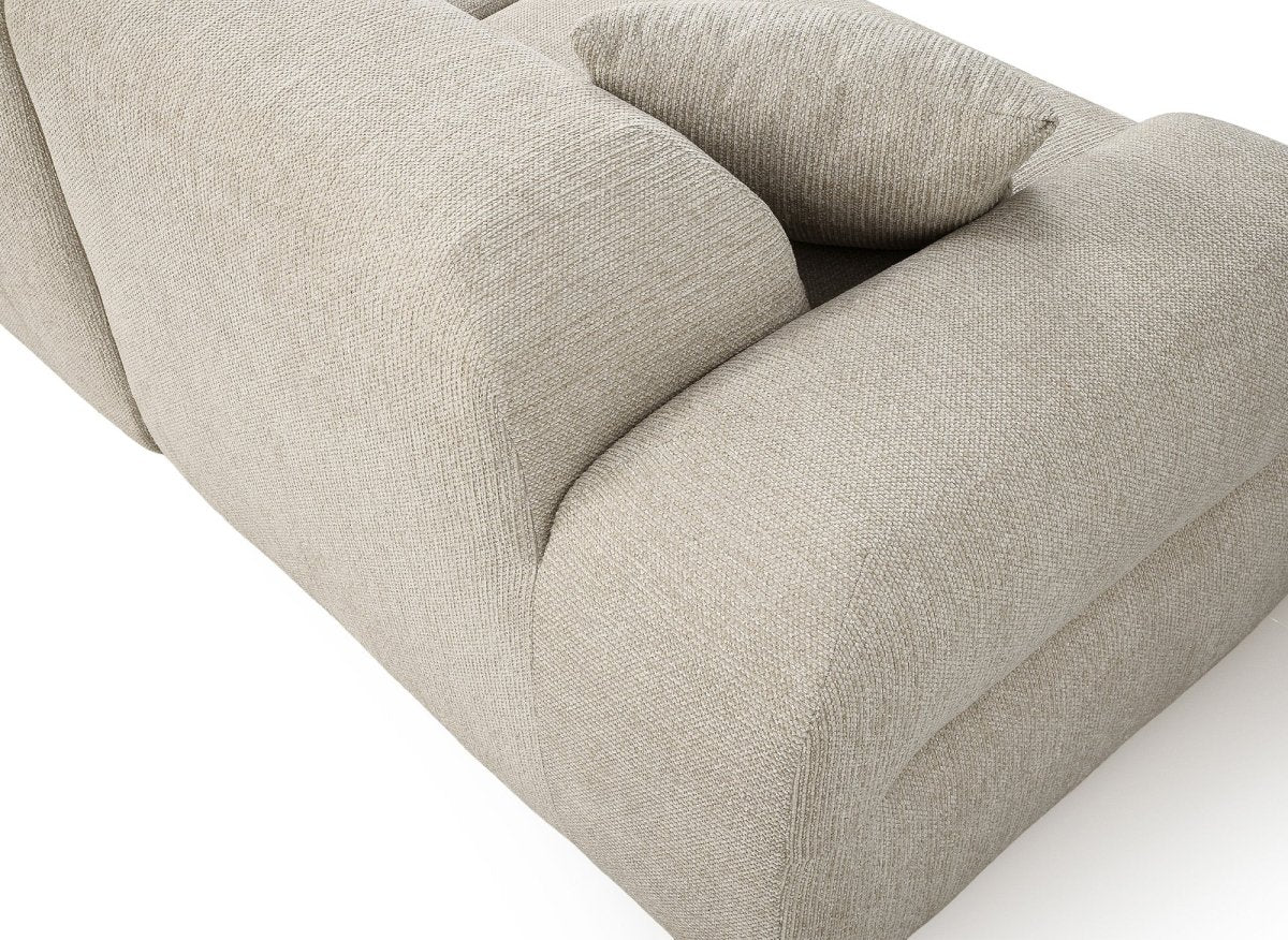 Canapé droit 3 places + pouf en tissu texturé beige SAKURA - DécoInParis