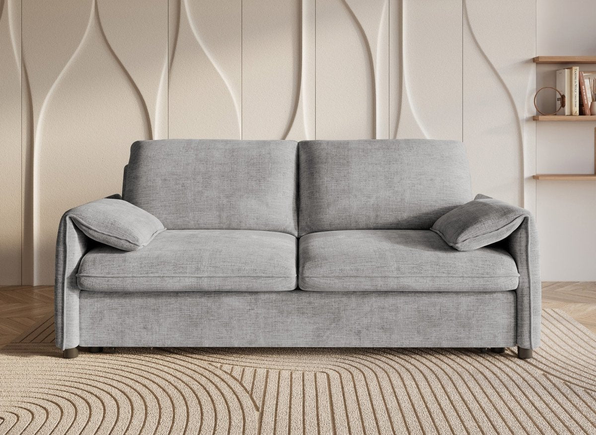 Canapé droit convertible 3 places en velours chiné gris LAMAR - DécoInParis