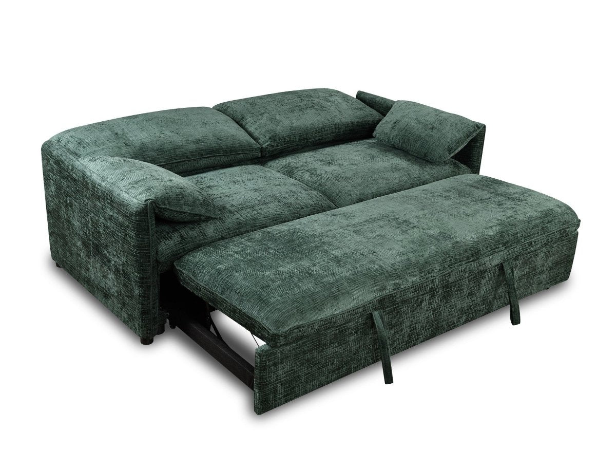 Canapé droit convertible 3 places en velours chiné vert LAMAR - DécoInParis