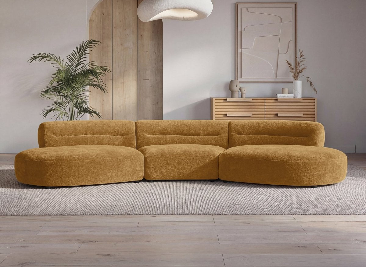 Canapé droit fixe 5 places en velours tissé moutarde IMENIA - DécoInParis