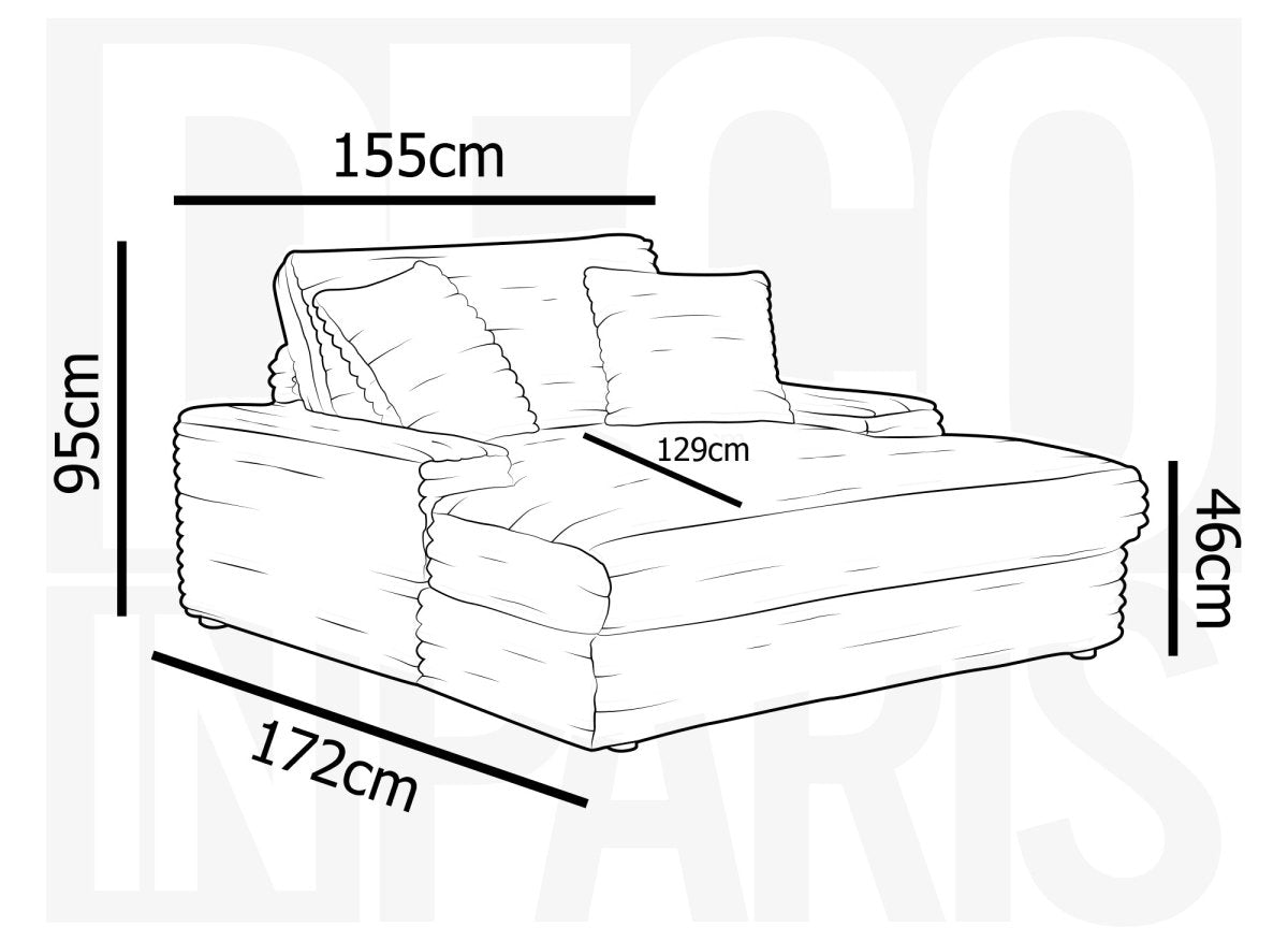 Canapé droit méridienne 1 place en gros côtelé doux beige DAHO - DécoInParis