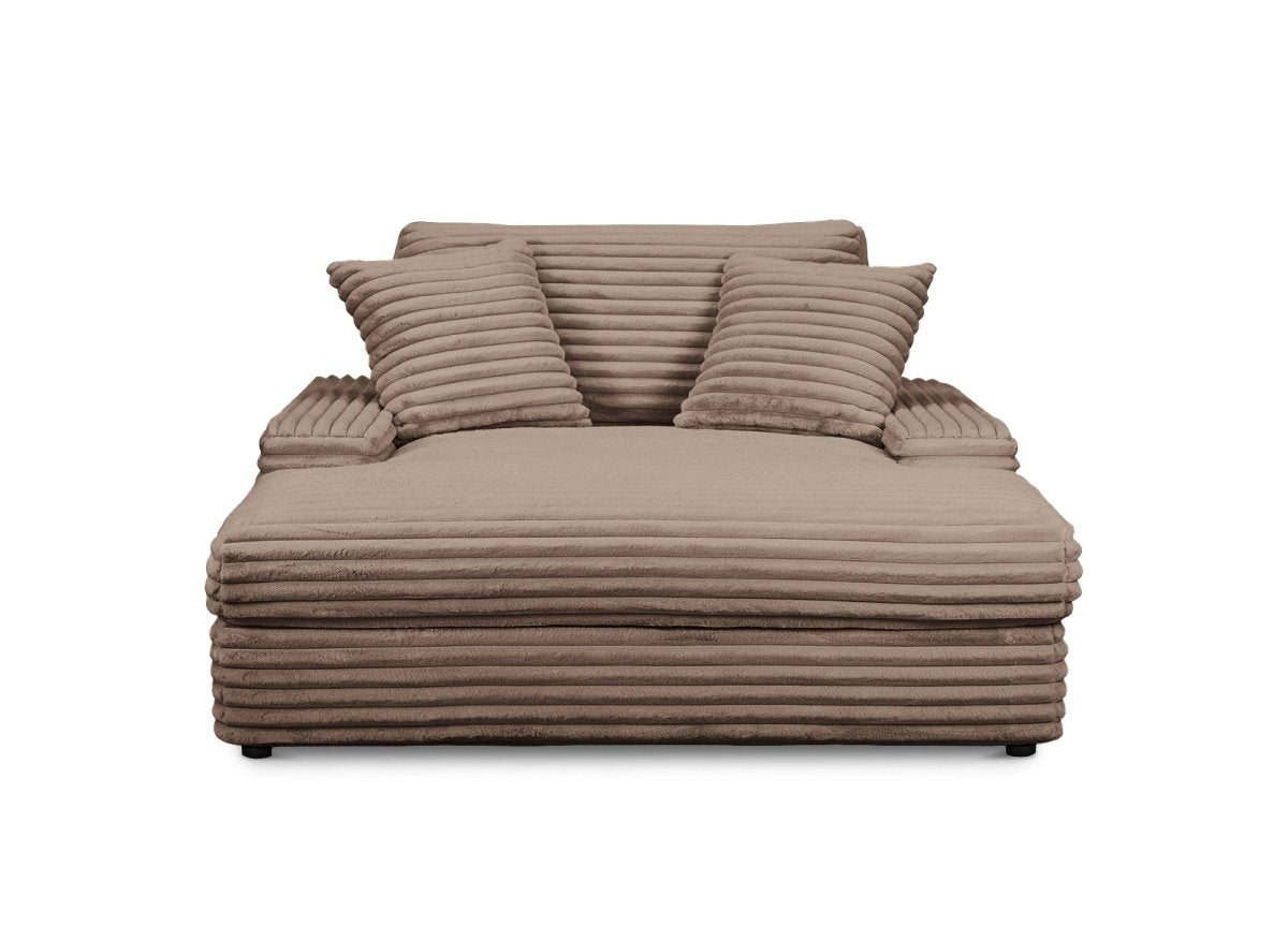 Canapé droit méridienne 1 place en gros côtelé doux taupe DAHO - DécoInParis