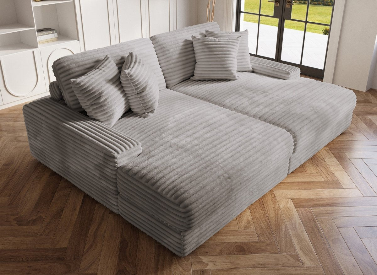 Canapé droit méridienne 2 places en gros côtelé doux gris DAHO - DécoInParis