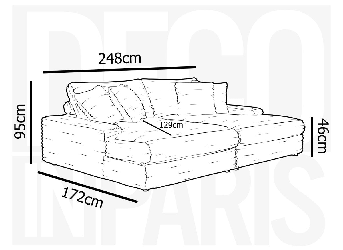 Canapé droit méridienne 2 places en gros côtelé doux taupe DAHO - DécoInParis