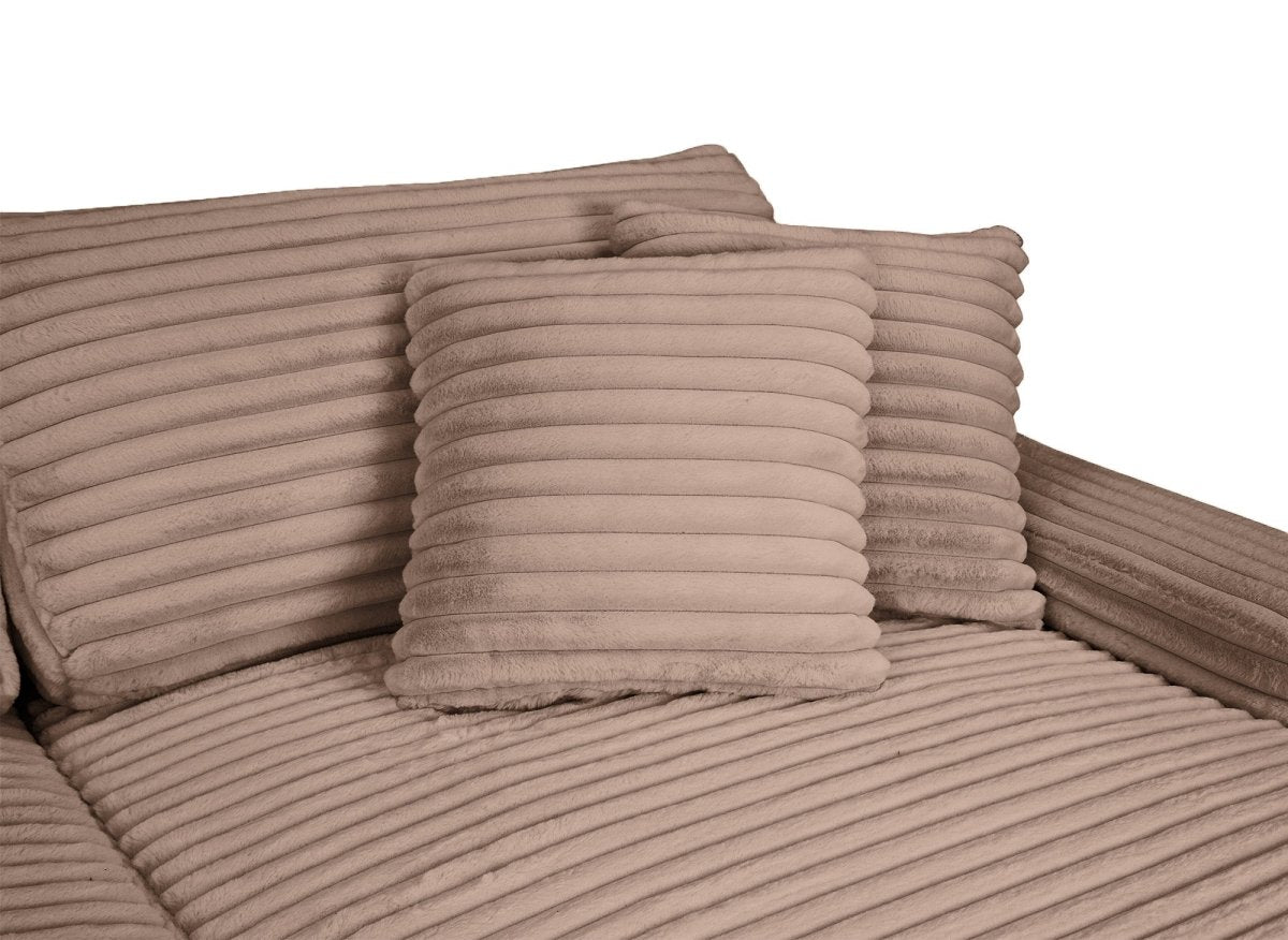 Canapé droit méridienne 2 places en gros côtelé doux taupe DAHO - DécoInParis