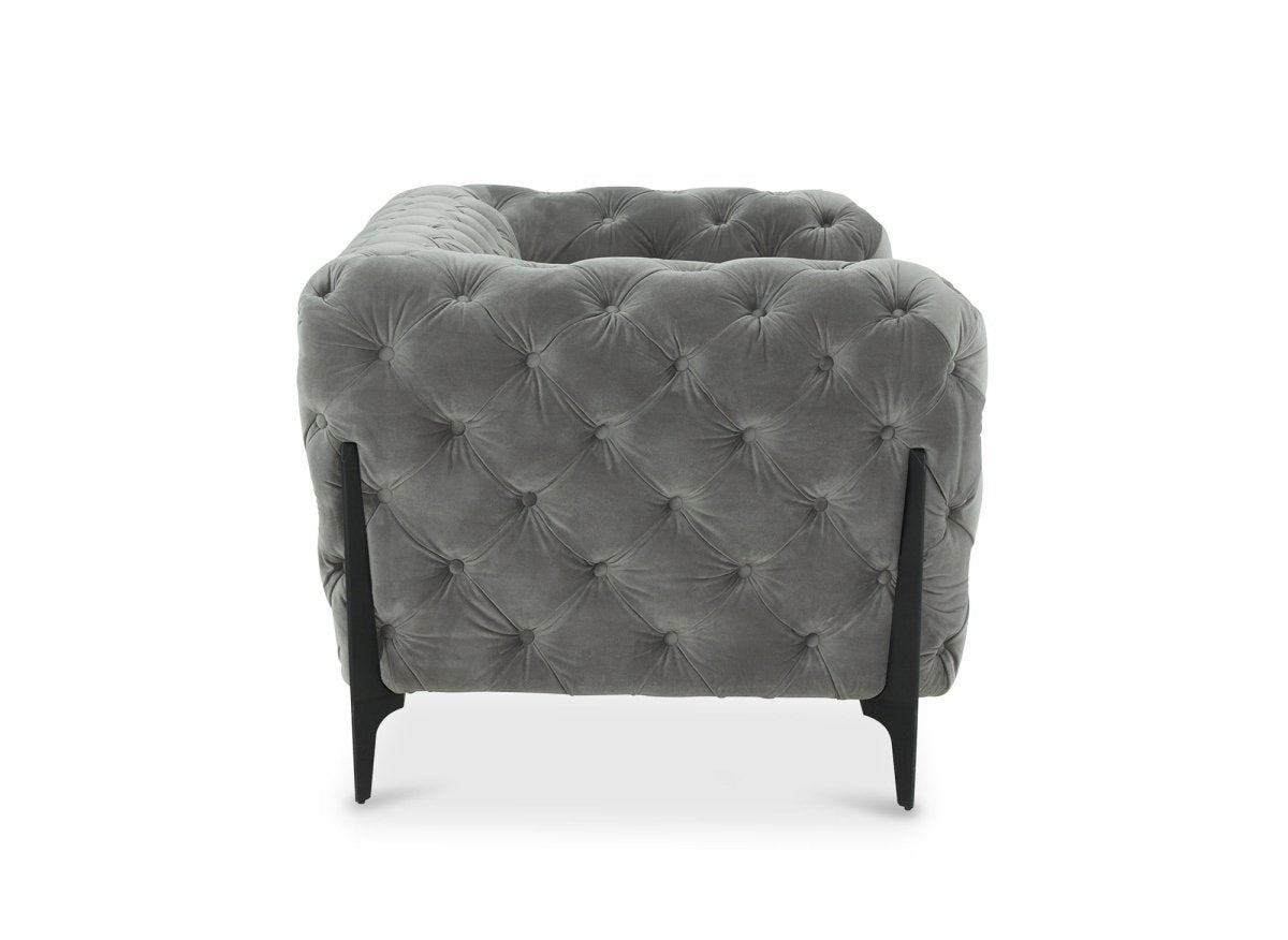 Canapé fixe 2 places capitonné chesterfield velours gris CARMEN - DécoInParis