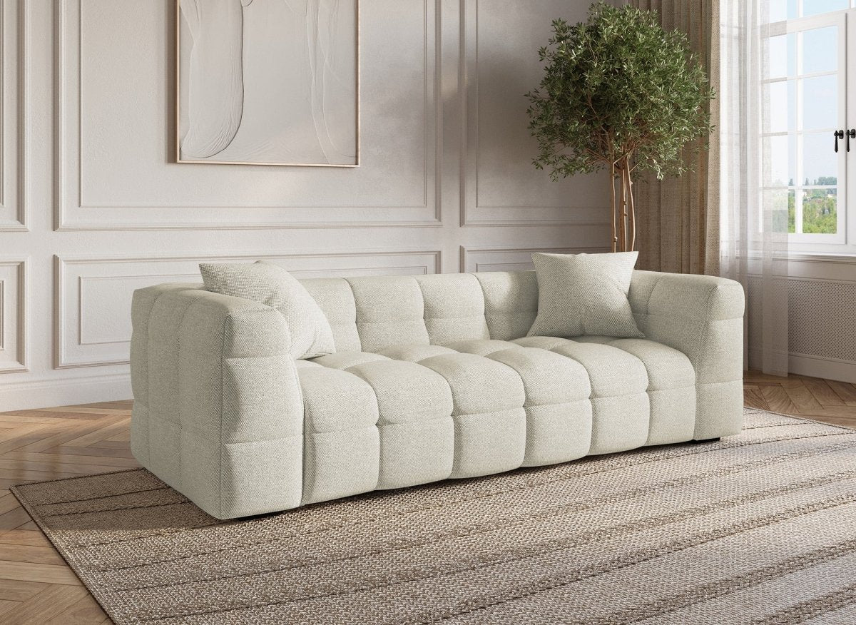 Canapé fixe 3 places en tissu beige BELLA - DécoInParis