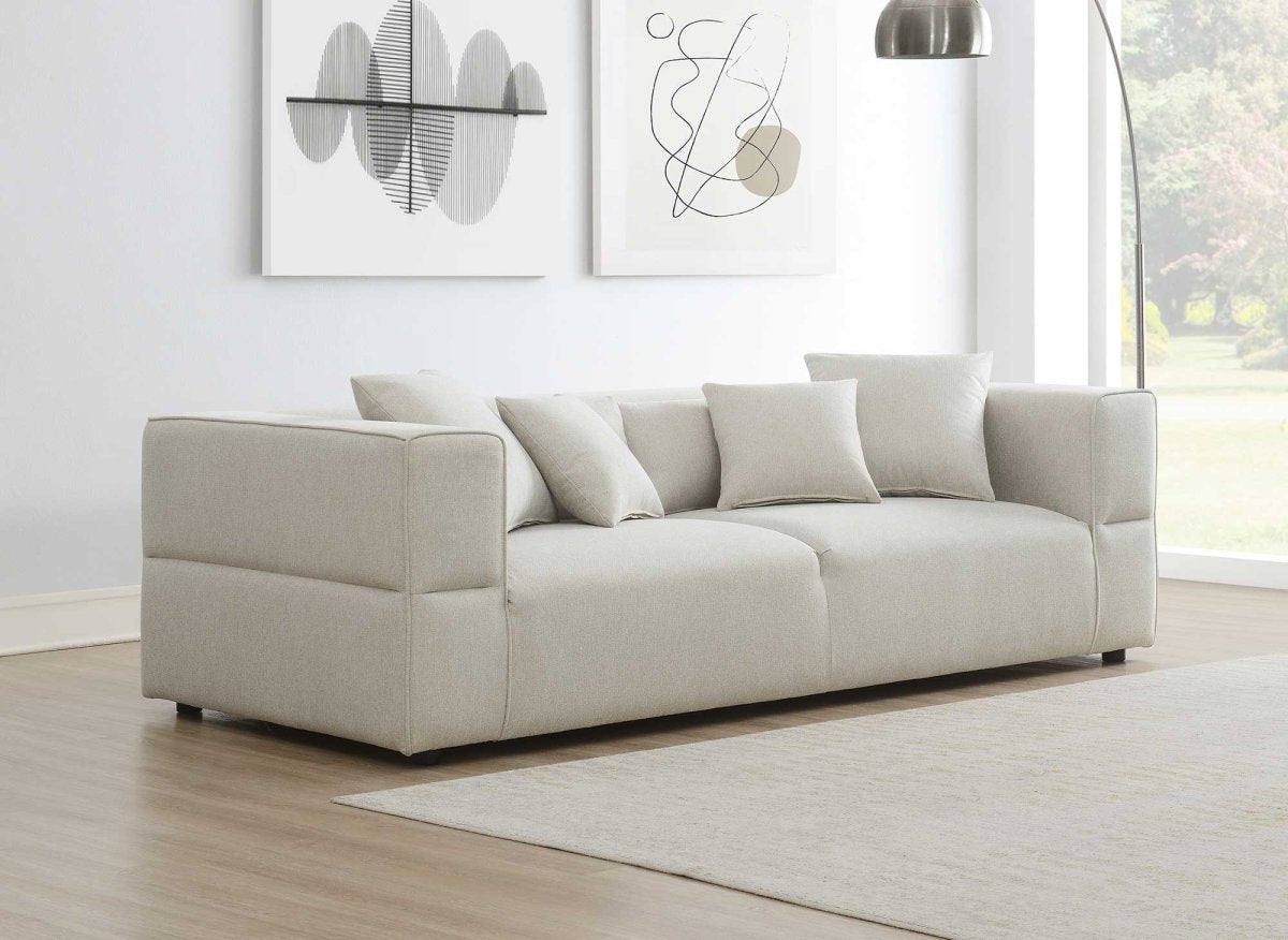 Canapé fixe 3 places en tissu beige EVELYNE - DécoInParis