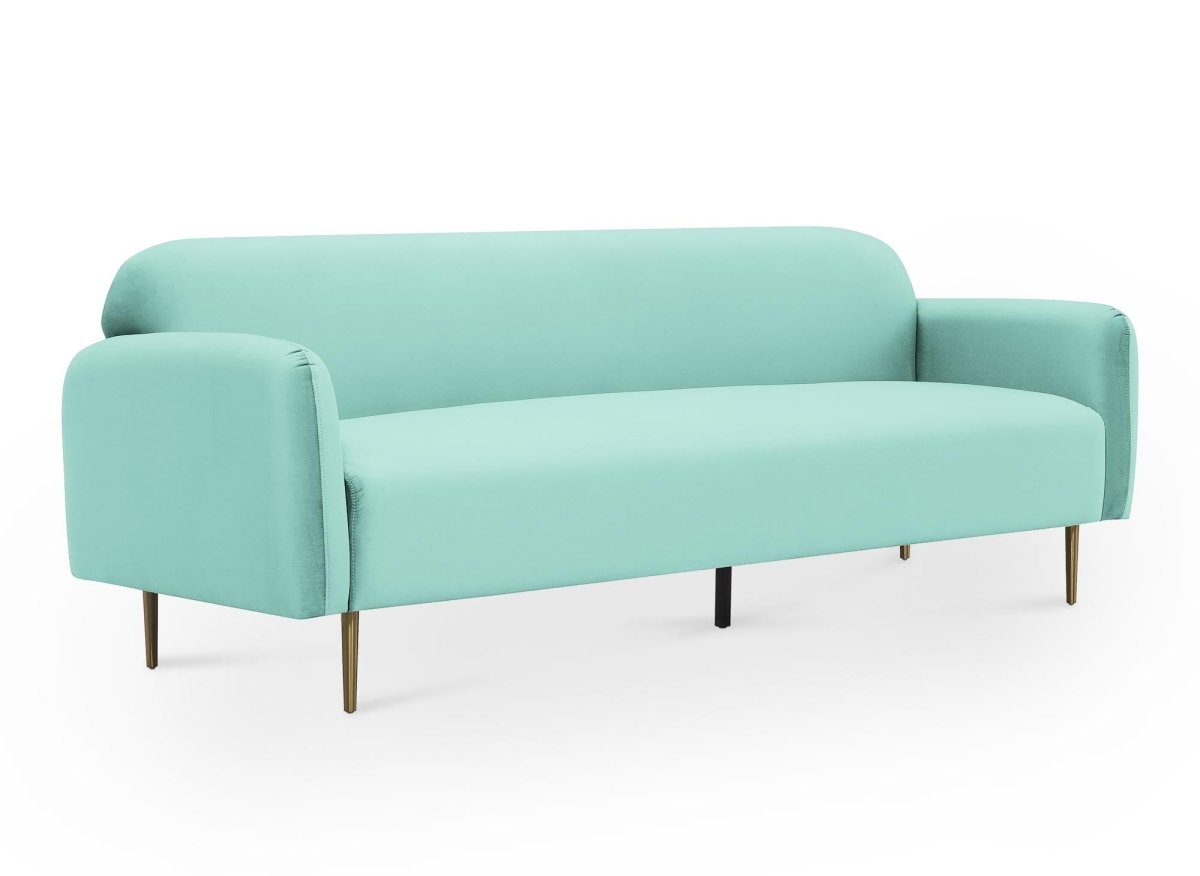 Canapé fixe 3 places en velours vert d'eau MARILYNE - DécoInParis