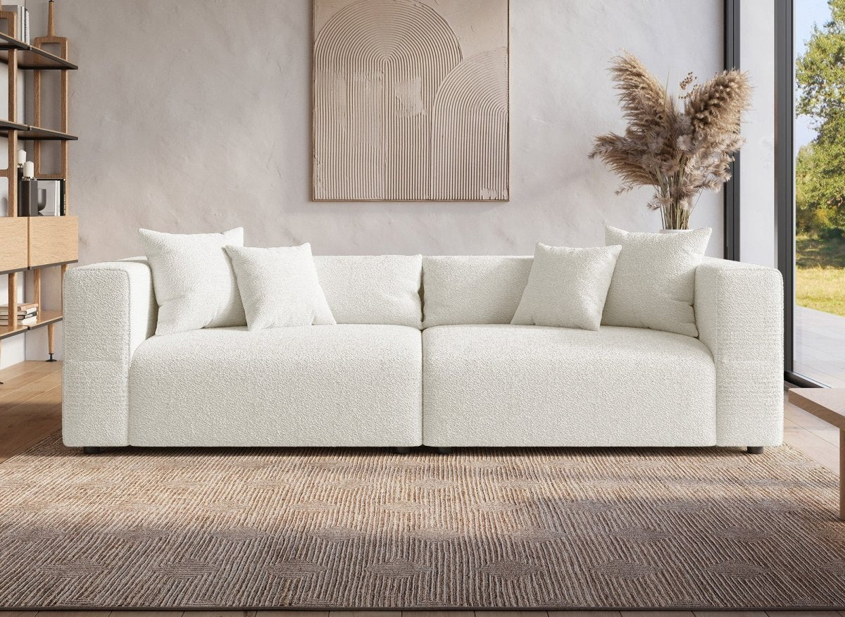 Canapé fixe 4 places effet peau de mouton beige EVELYNE - DécoInParis