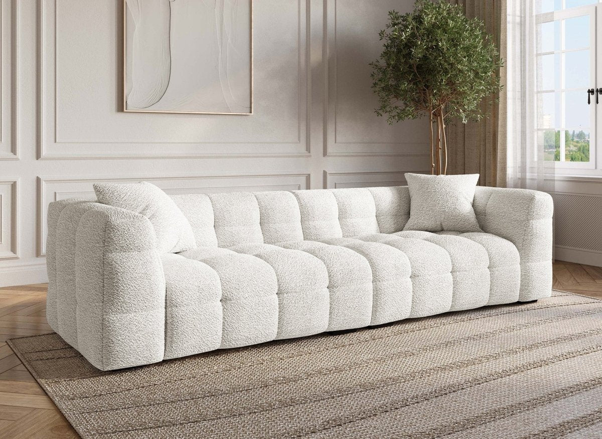 Canapé fixe 4 places effet peau de mouton blanc écru BELLA - DécoInParis