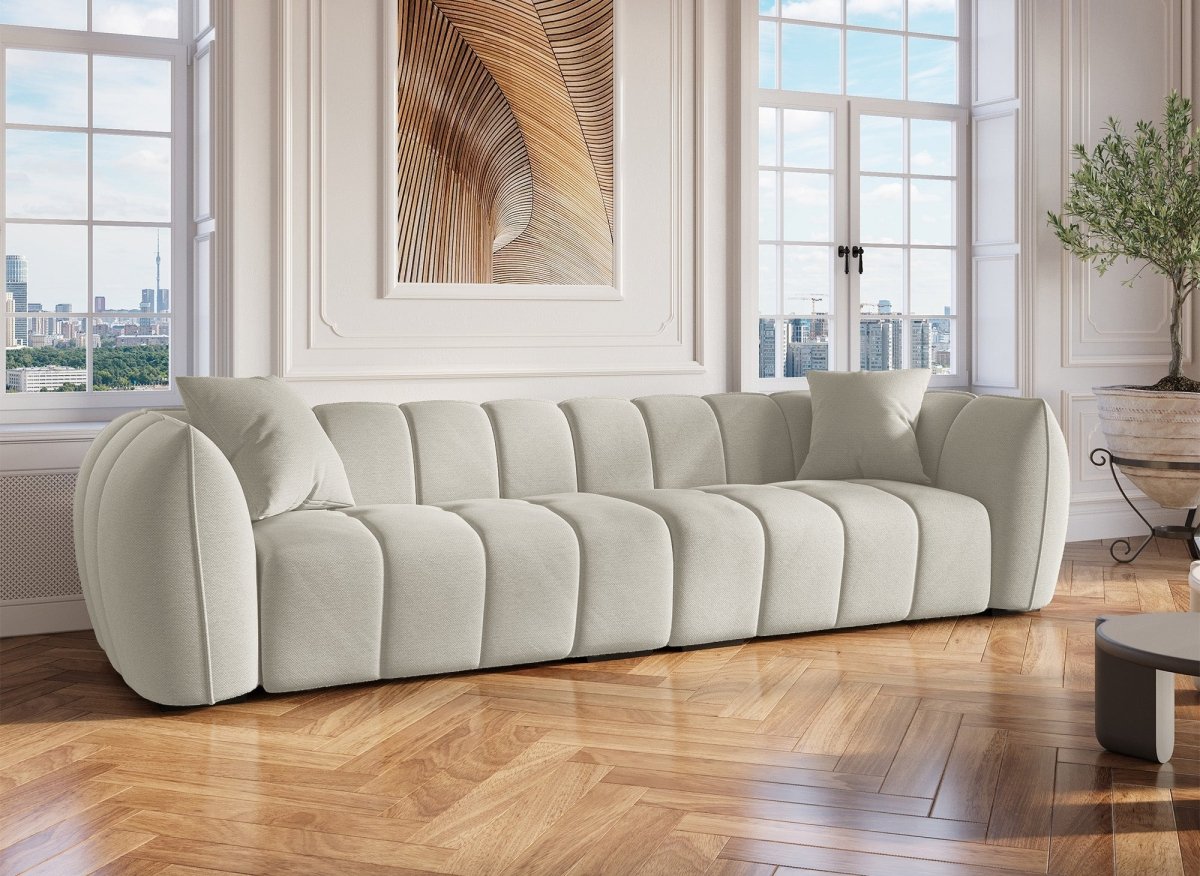 Canapé fixe 4 places en tissu beige ALISSA - DécoInParis