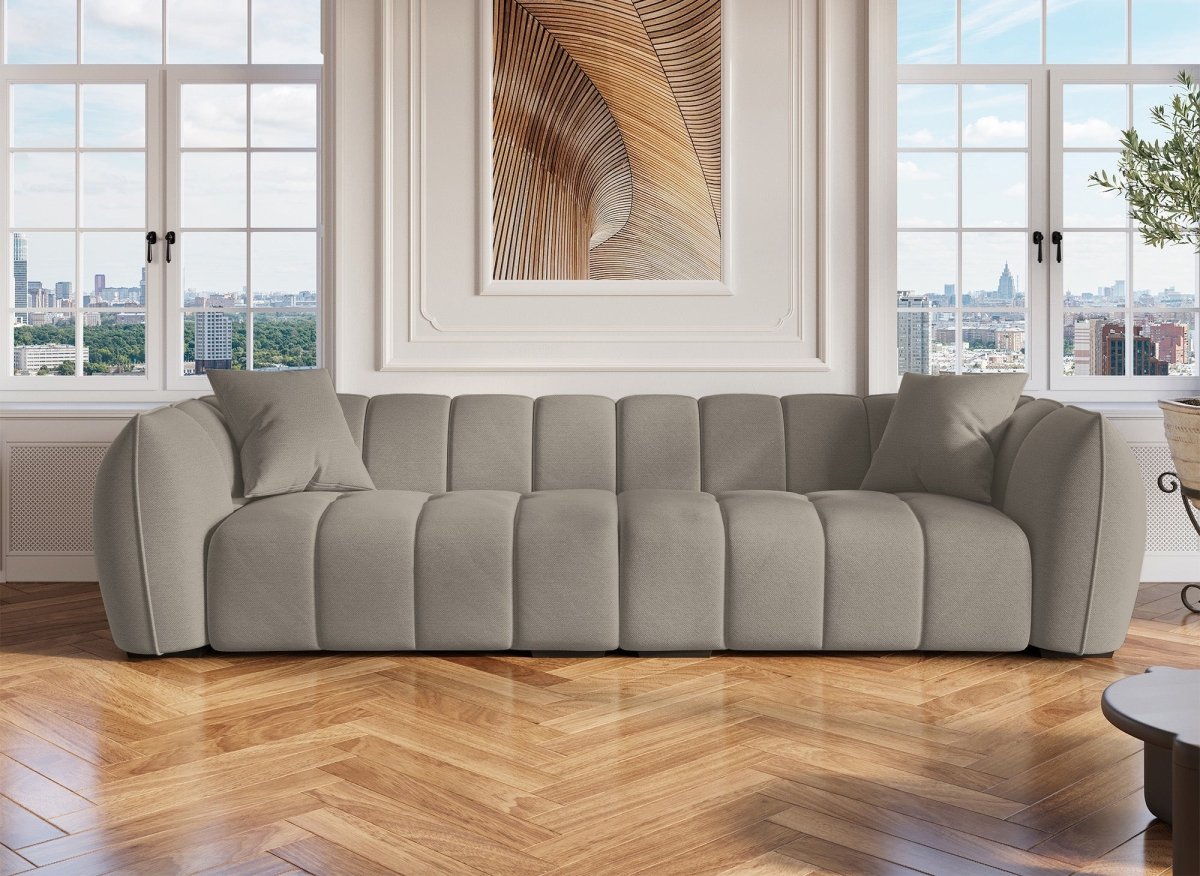 Canapé fixe 4 places en tissu taupe ALISSA - DécoInParis