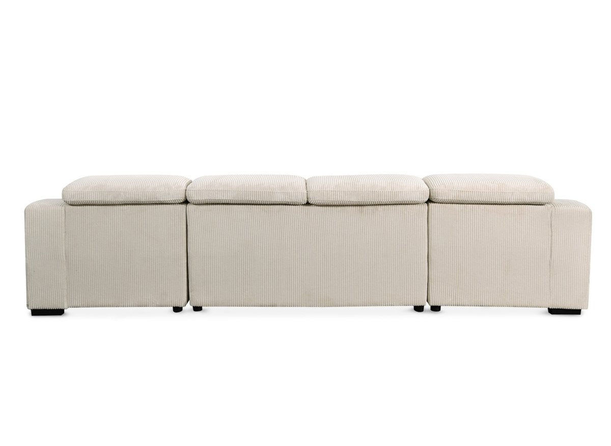 Canapé panoramique convertible avec 2 coffres en velours côtelé épais beige VELORA - DécoInParis