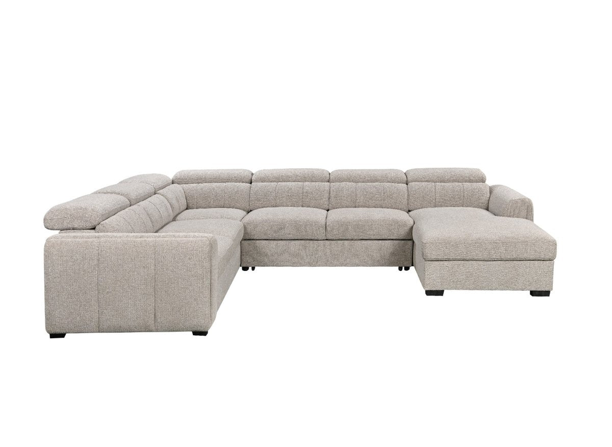 Canapé panoramique convertible avec coffre en tissu bouclette taupe NAJAH - Angle droit - DécoInParis