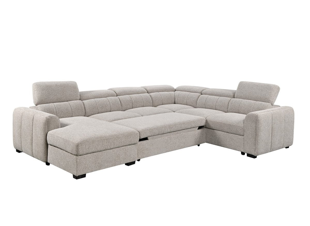 Canapé panoramique convertible avec coffre en tissu texturé taupe NAJAH - Angle gauche - DécoInParis
