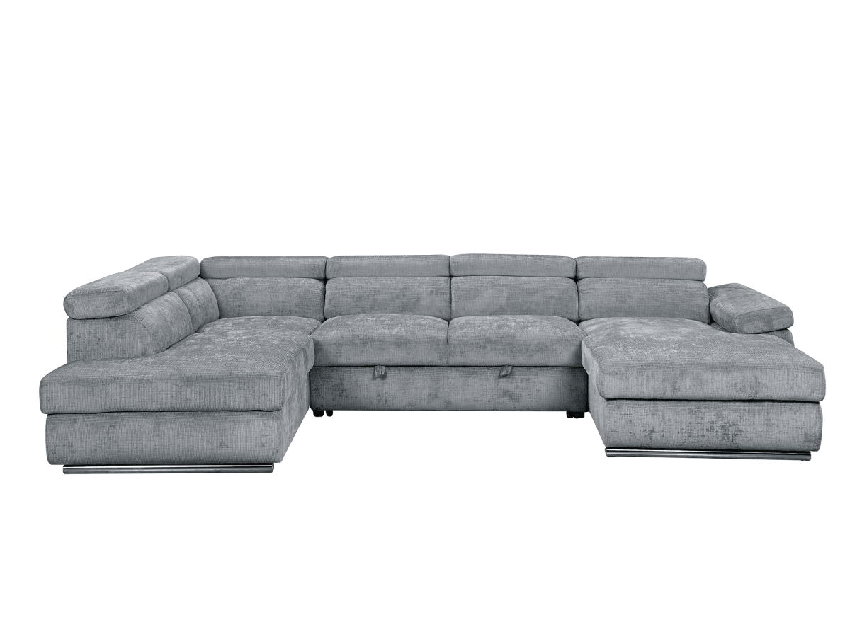 Canapé panoramique convertible avec coffre en velours chiné gris MARIANO - Angle droit - DécoInParis