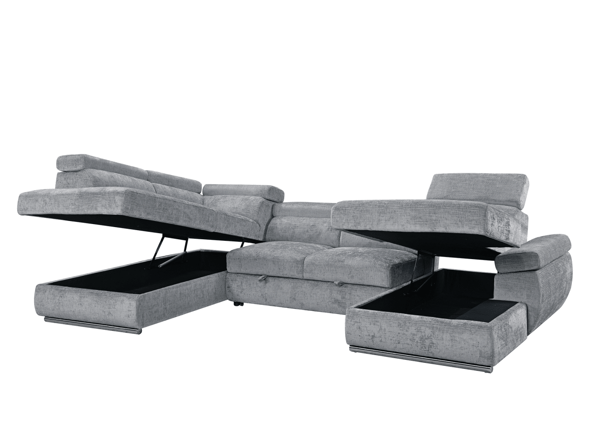 Canapé panoramique convertible avec coffre en velours chiné gris MARIANO - Angle droit - DécoInParis
