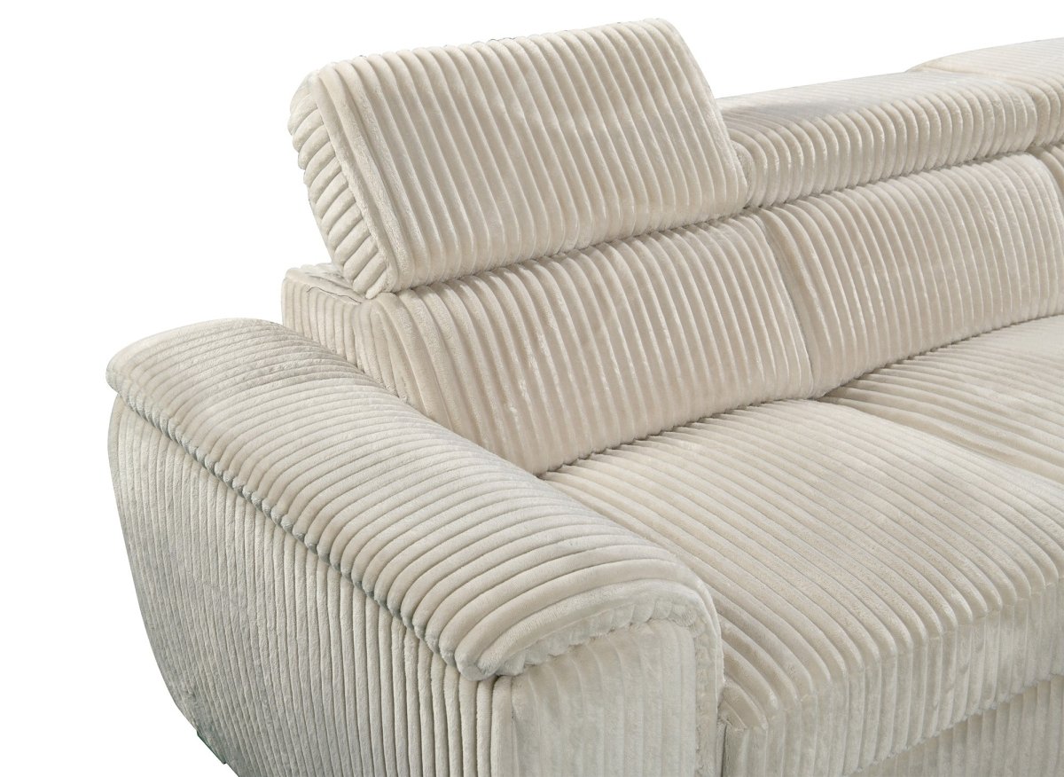 Canapé panoramique convertible avec coffre en velours côtelé épais beige GAELLE - Angle Droit - DécoInParis