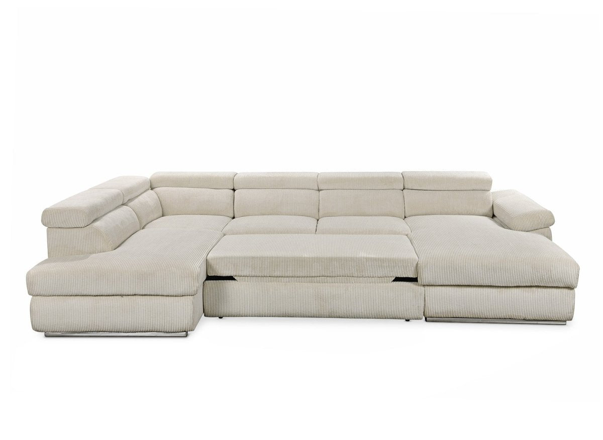 Canapé panoramique convertible avec coffre en velours côtelé épais beige MARIANO - Angle droit - DécoInParis