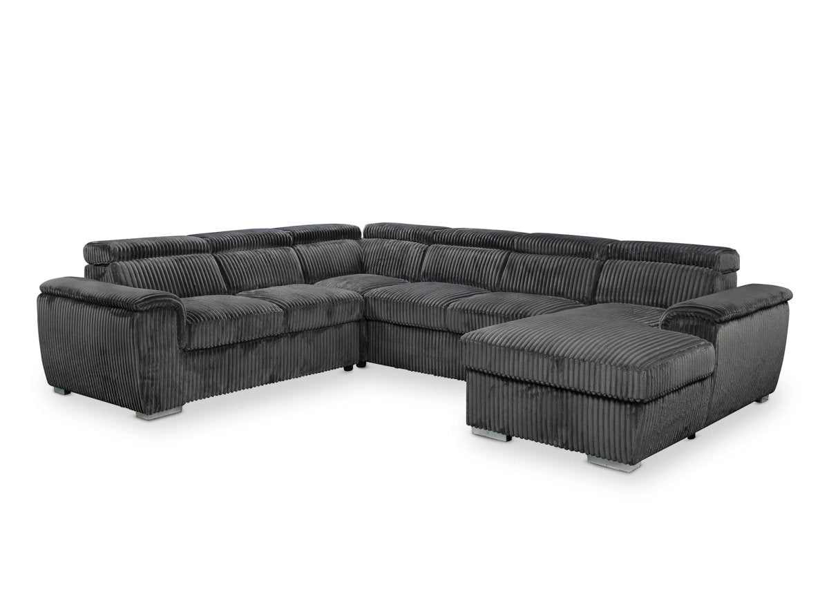 Canapé panoramique convertible avec coffre en velours côtelé épais gris GAELLE - angle droit - DécoInParis