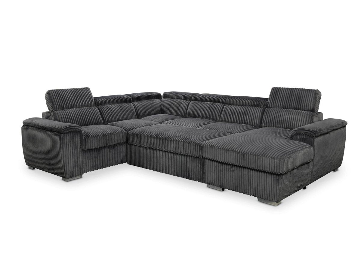 Canapé panoramique convertible avec coffre en velours côtelé épais gris GAELLE - angle droit - DécoInParis