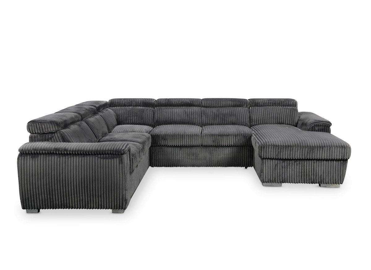 Canapé panoramique convertible avec coffre en velours côtelé épais gris GAELLE - angle droit - DécoInParis