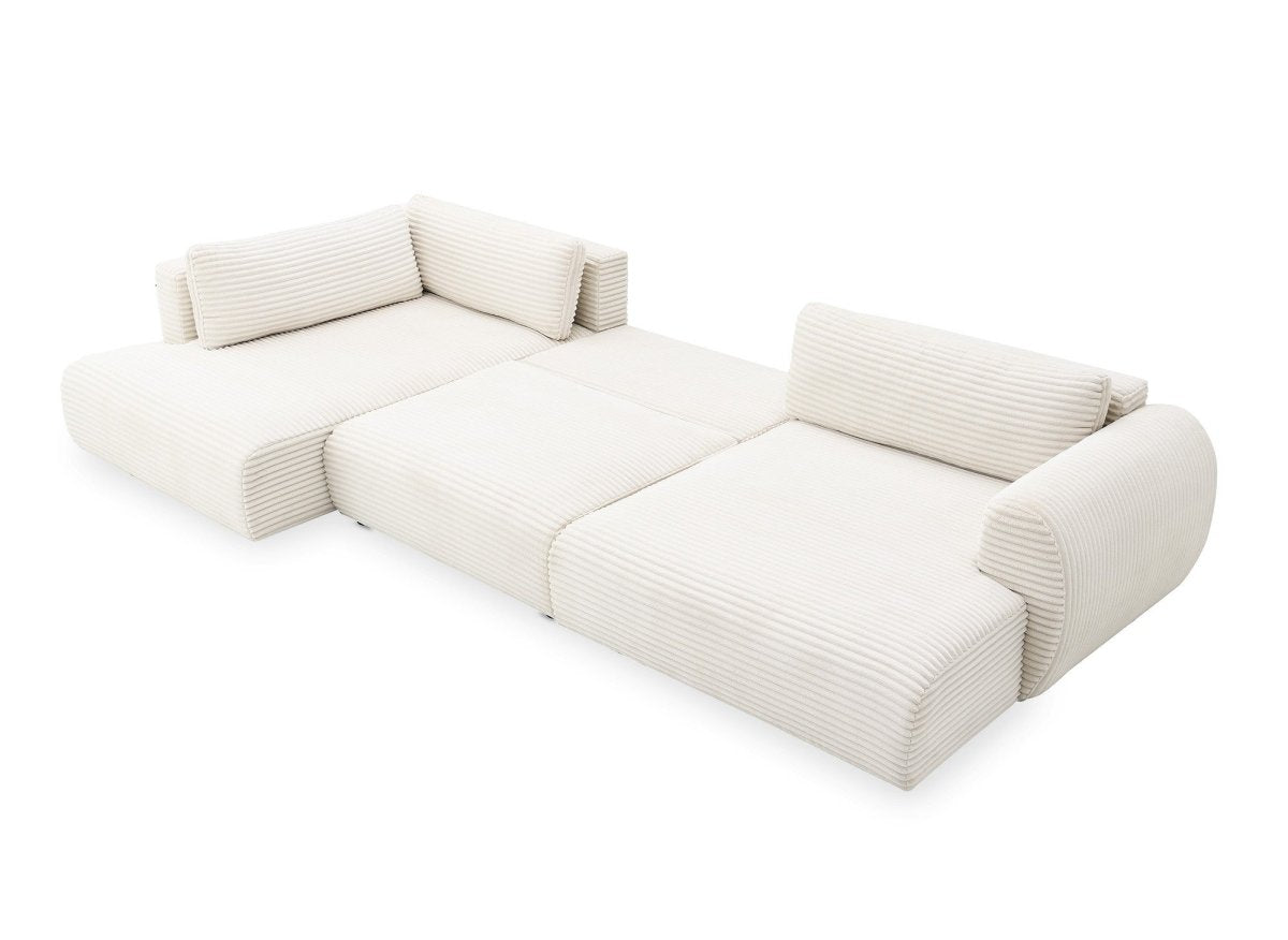 Canapé panoramique convertible avec coffre en velours gros côtelé beige TILDA - Angle gauche - DécoInParis