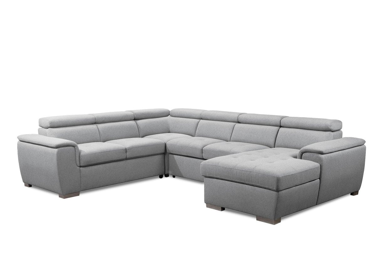 Canapé panoramique convertible coffre de rangement en tissu gris GAELLE - Angle Droit - DécoInParis
