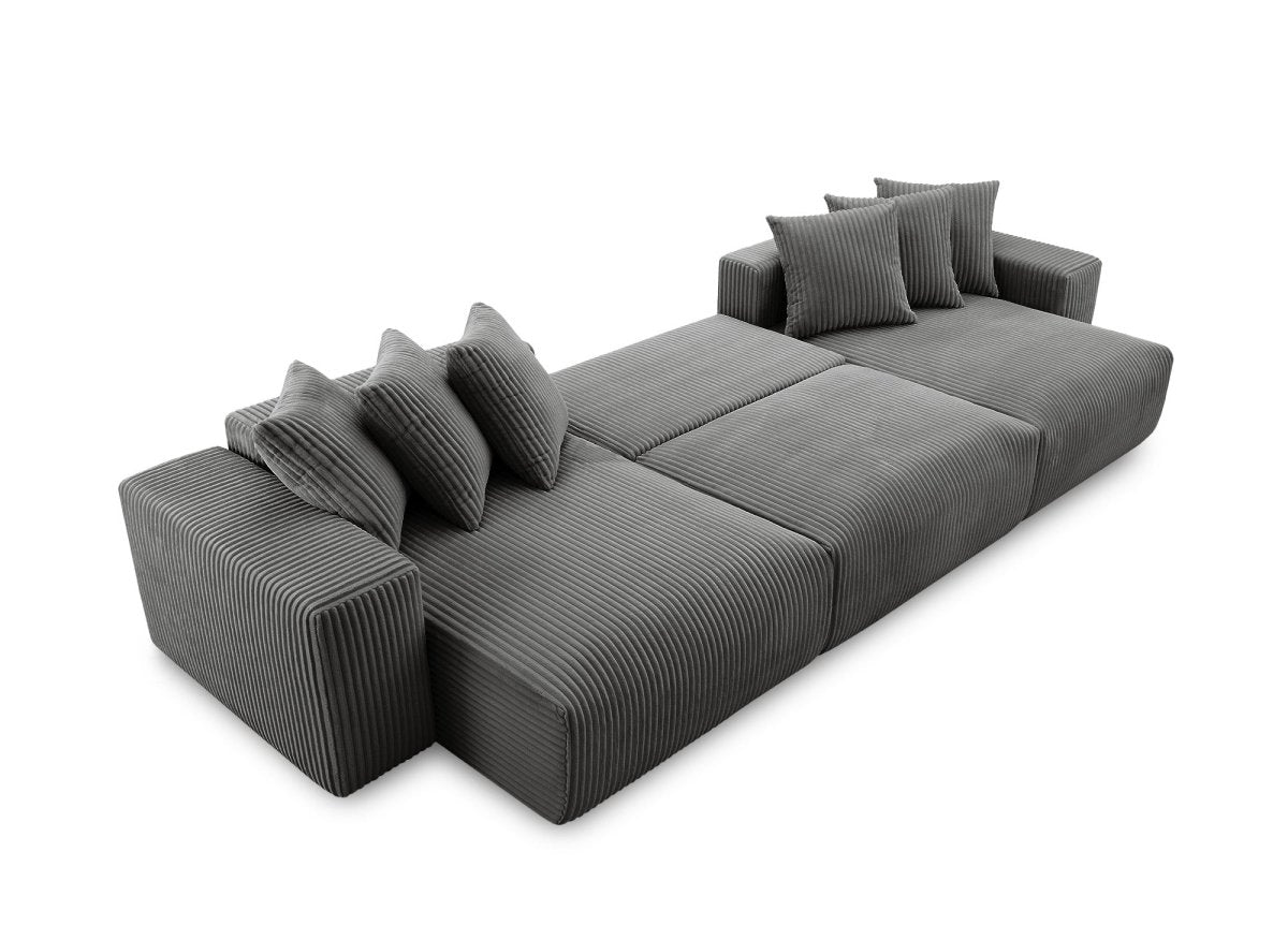 Canapé panoramique réversible convertible avec coffre en velours côtelé épais gris NOELIA - DécoInParis