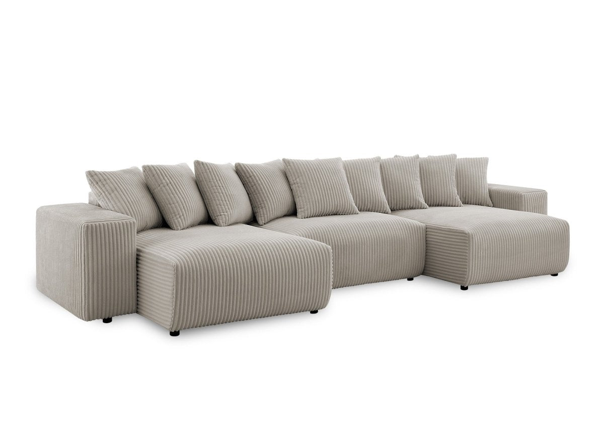 Canapé panoramique réversible convertible avec coffre en velours côtelé épais taupe NOELIA - DécoInParis