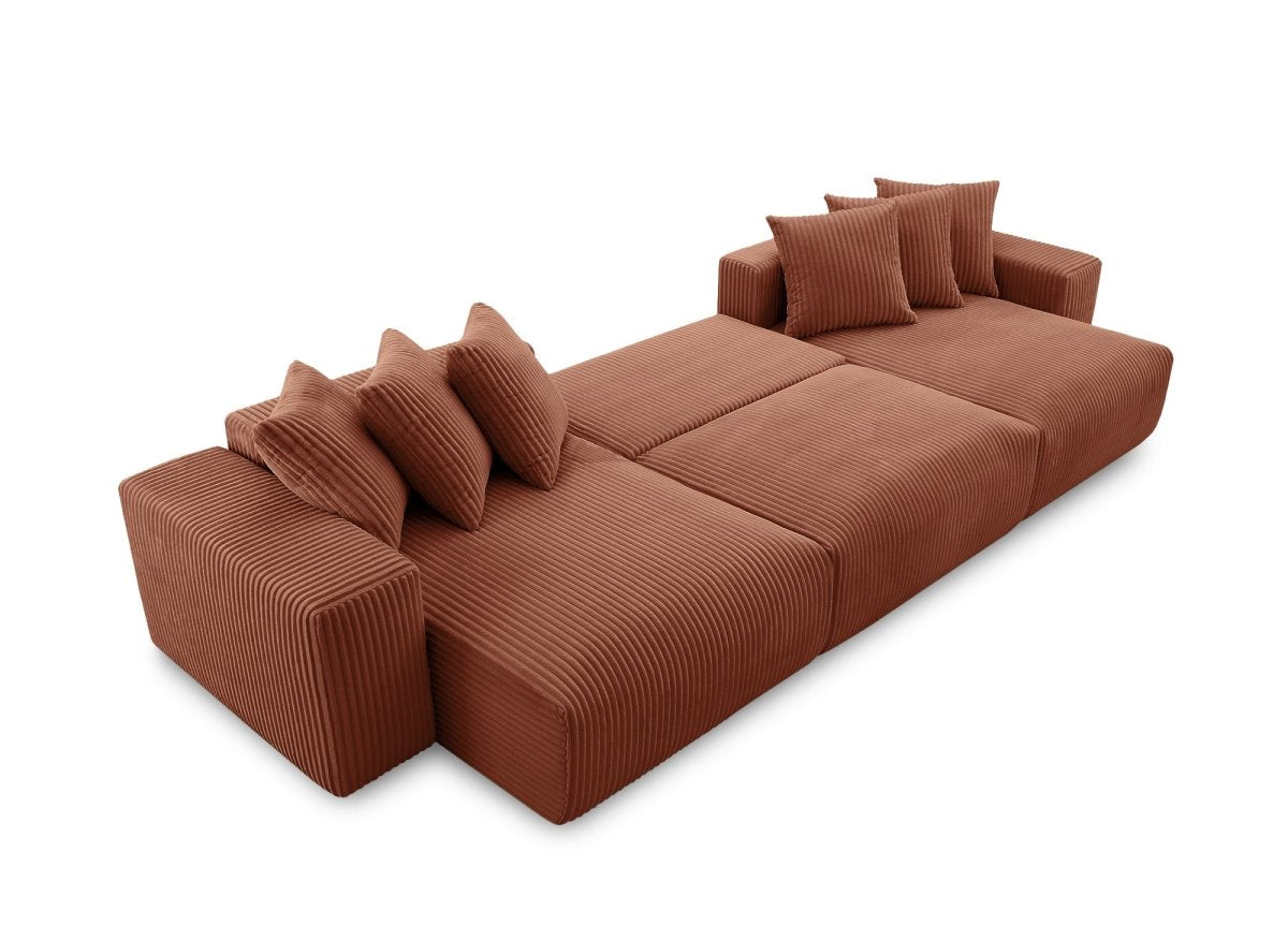 Canapé panoramique réversible convertible avec coffre en velours côtelé épais terracotta NOELIA - DécoInParis
