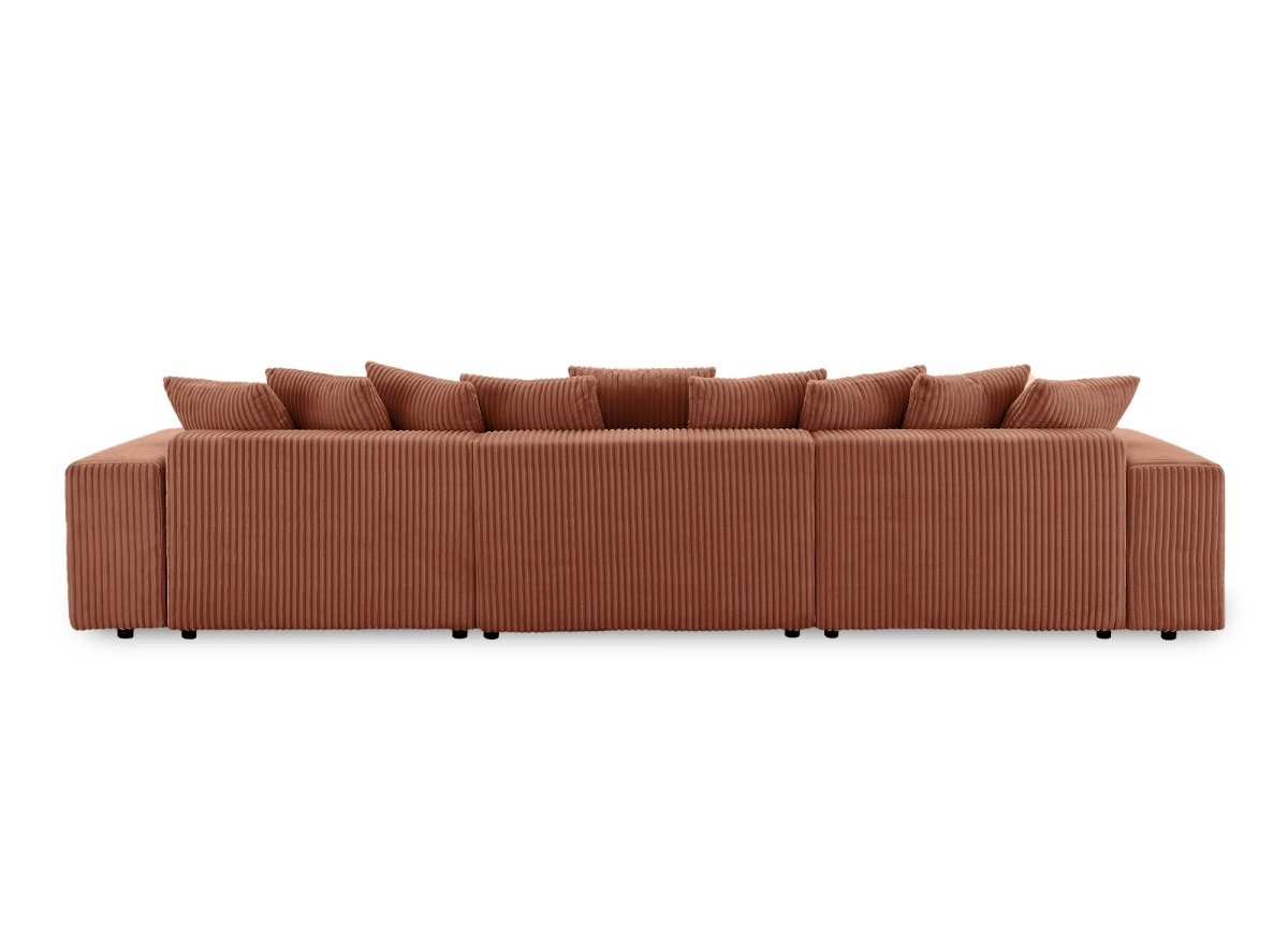 Canapé panoramique réversible convertible avec coffre en velours côtelé épais terracotta NOELIA - DécoInParis