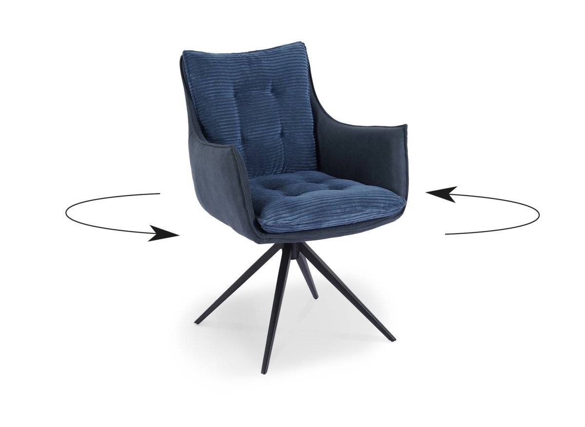 Chaise pivotante avec accoudoirs en velours bleu NOALIE - DécoInParis