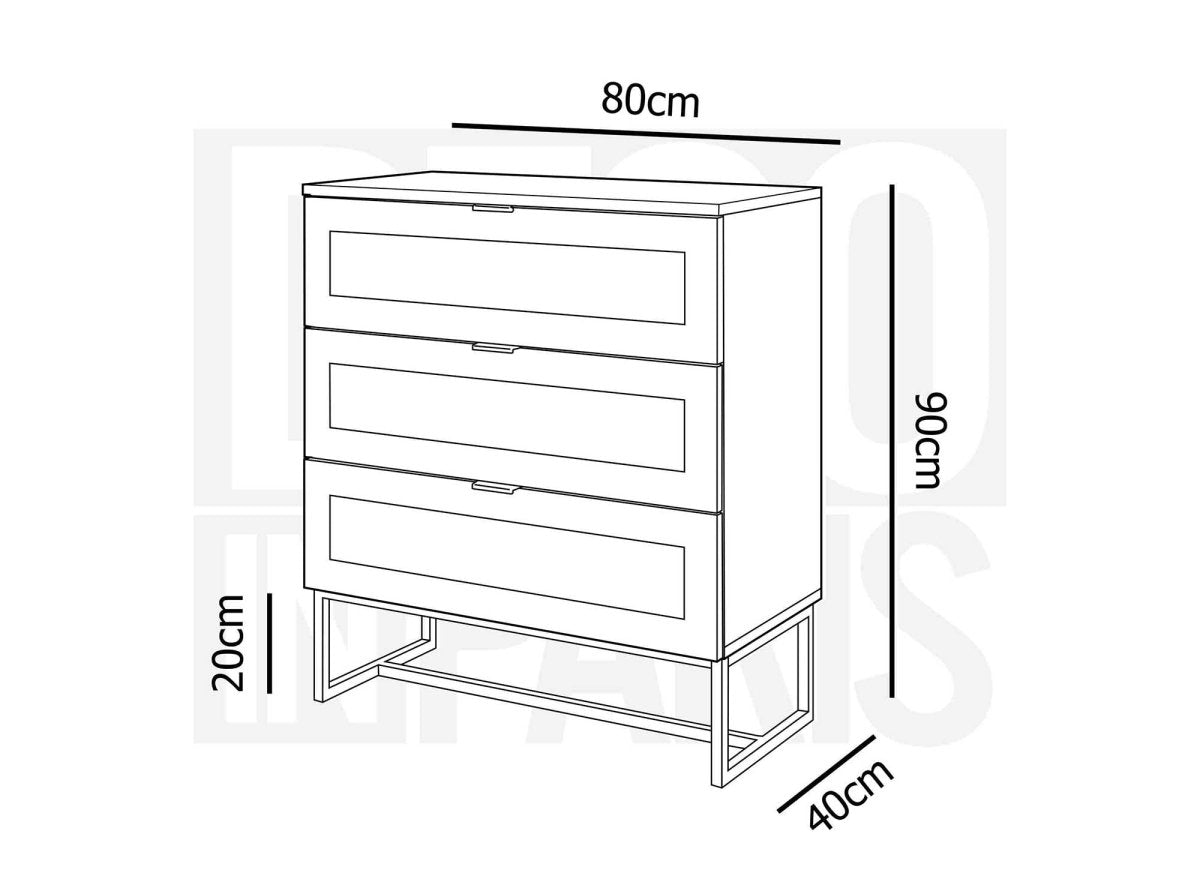 Commode scandinave 3 tiroirs en bois métal et cannage TULLIO - DécoInParis
