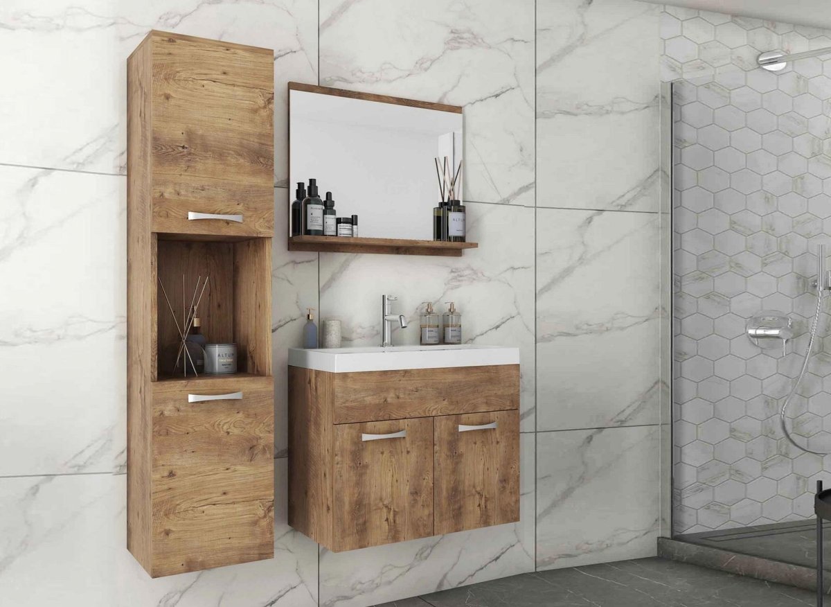 Ensemble meubles salle de bain design suspendu - Bois clair HARMONY - DécoInParis