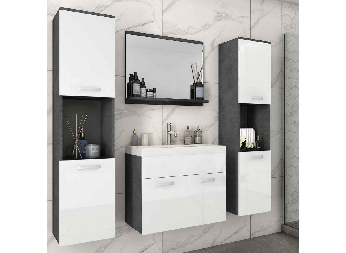 Ensemble meubles salle de bain suspendu XL - Gris foncé et blanc HARMONY - DécoInParis