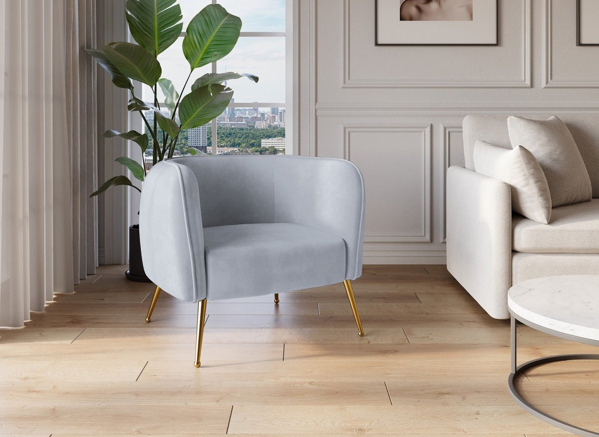 Fauteuil cabriolet en velours gris pieds doré PERRY - DécoInParis
